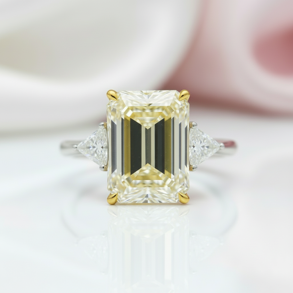 4.0ct Emerald Cut Simulated Diamond Three-Stone Engagement Ring-Black Diamonds New York