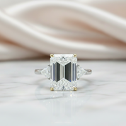 4.0ct Emerald Cut Simulated Diamond Three-Stone Engagement Ring-Black Diamonds New York