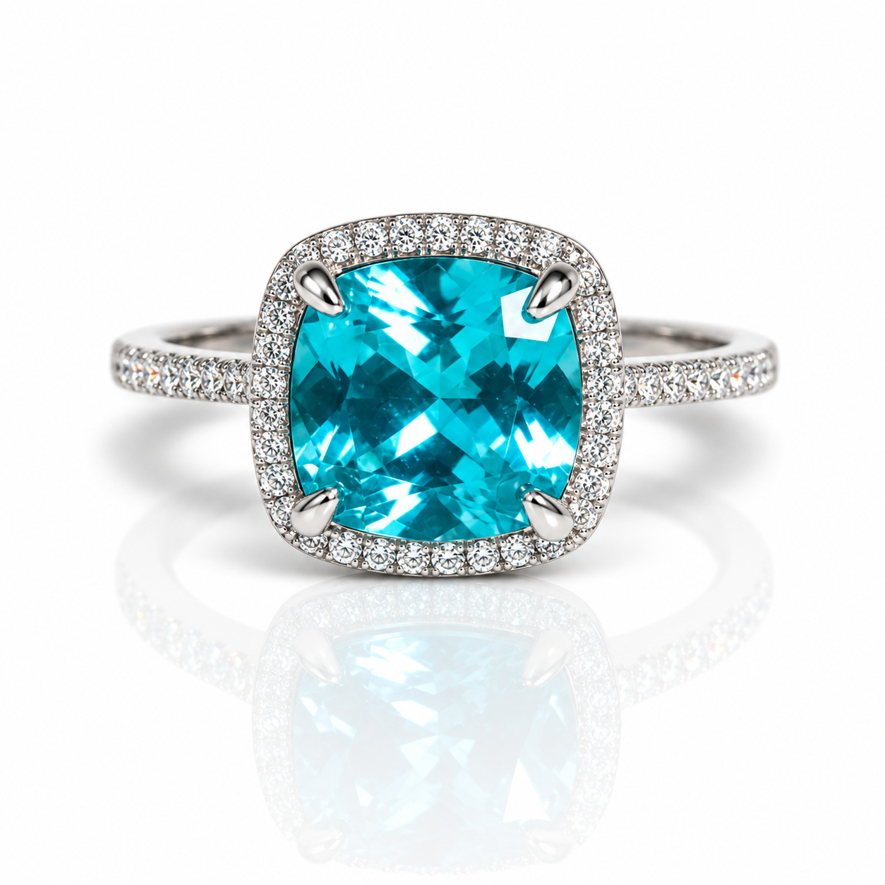 Exquisite Halo Cushion Cut Cyan Blue Diamond Option Engagement Ring-Black Diamonds New York