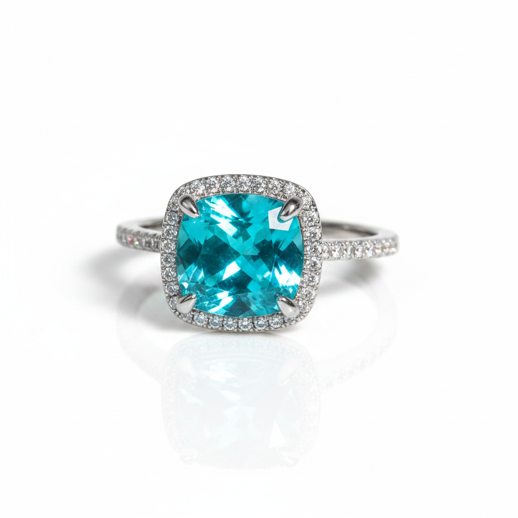 Exquisite Halo Cushion Cut Cyan Blue Diamond Option Engagement Ring-Black Diamonds New York