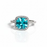 Exquisite Halo Cushion Cut Cyan Blue Diamond Option Engagement Ring-Black Diamonds New York