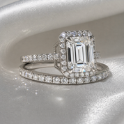 4.0ct Halo Emerald Cut Wedding Ring Set-Black Diamonds New York