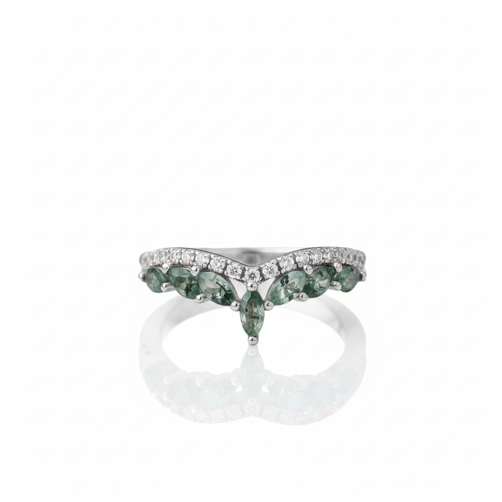 4*2mm Natural Marquise Moss Agate Ring-Black Diamonds New York