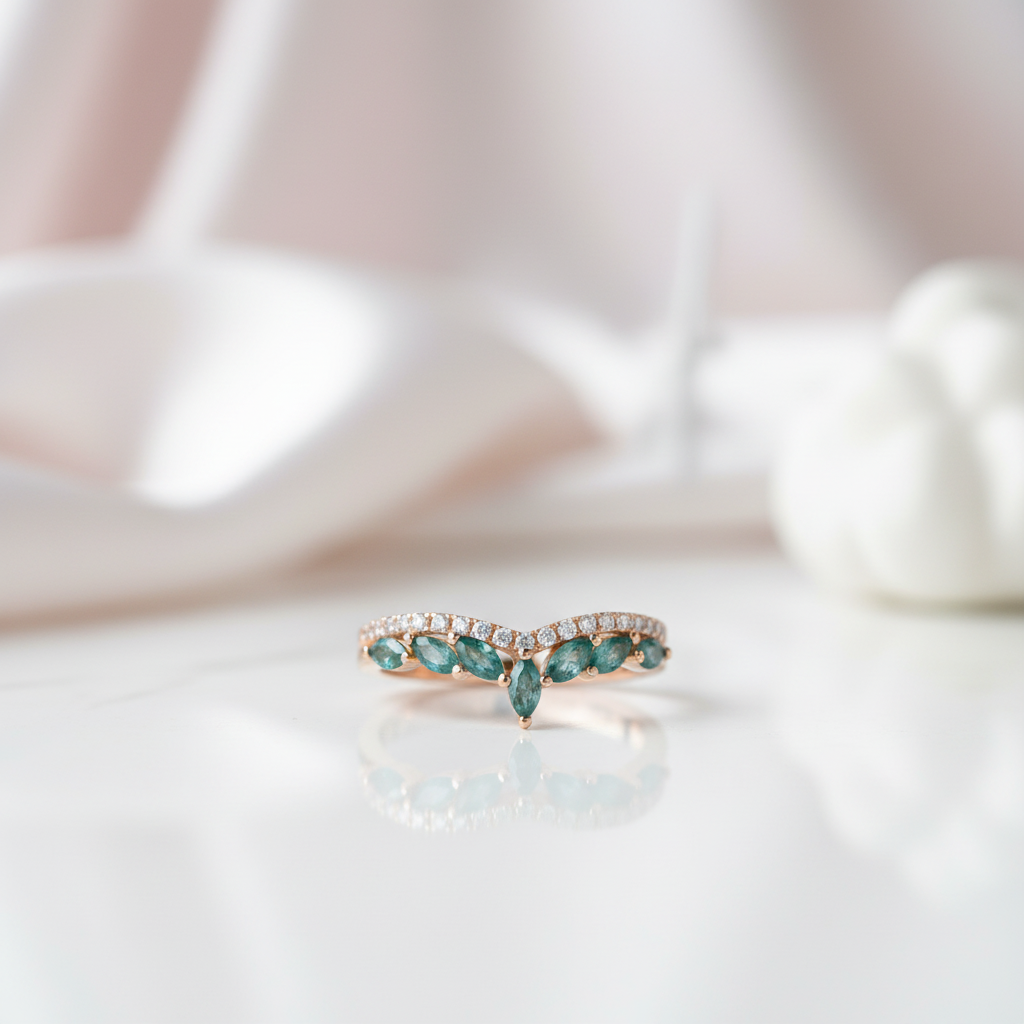 4*2mm Natural Marquise Moss Agate Ring-Black Diamonds New York