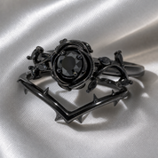 Black Rose- .50ct Round Cut Diamond Option 14k Gold Modern Goth Engagement Ring-Black Diamonds New York