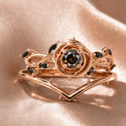 Black Rose- .50ct Round Cut Diamond Option 14k Gold Modern Goth Engagement Ring-Black Diamonds New York