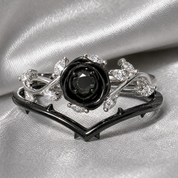 Black Rose- .50ct Round Cut Diamond Option 14k Gold Modern Goth Engagement Ring-Black Diamonds New York