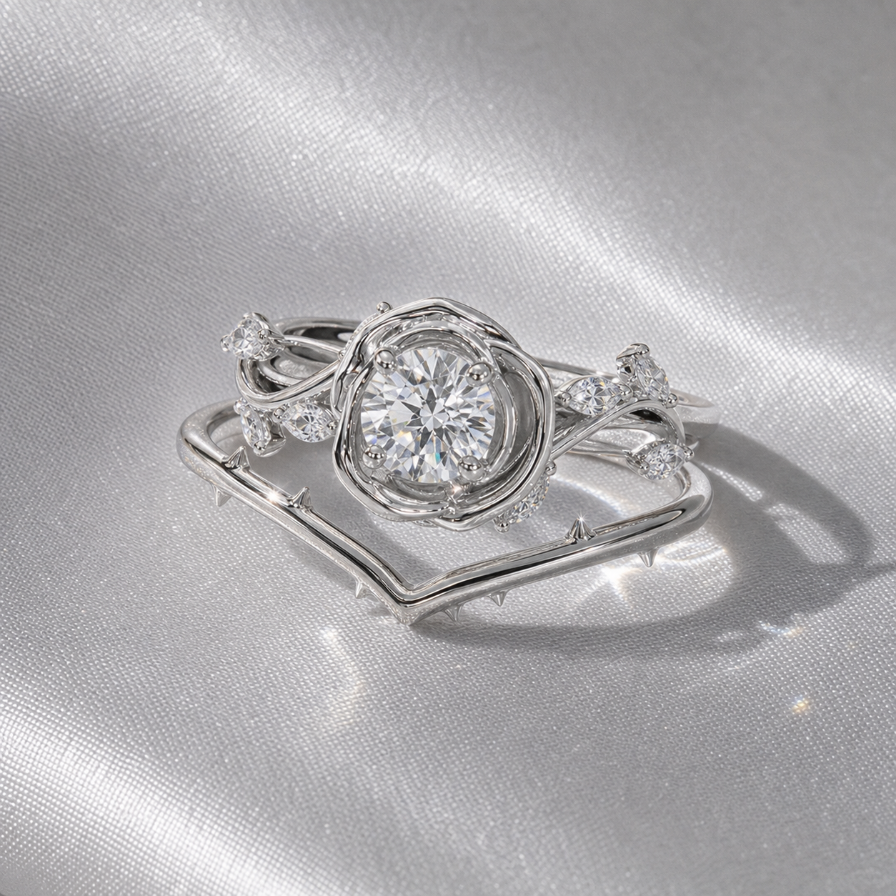 Black Rose- .50ct Round Cut Diamond Option 14k Gold Modern Goth Engagement Ring-Black Diamonds New York
