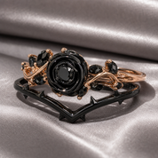 Black Rose- .50ct Round Cut Diamond Option 14k Gold Modern Goth Engagement Ring-Black Diamonds New York