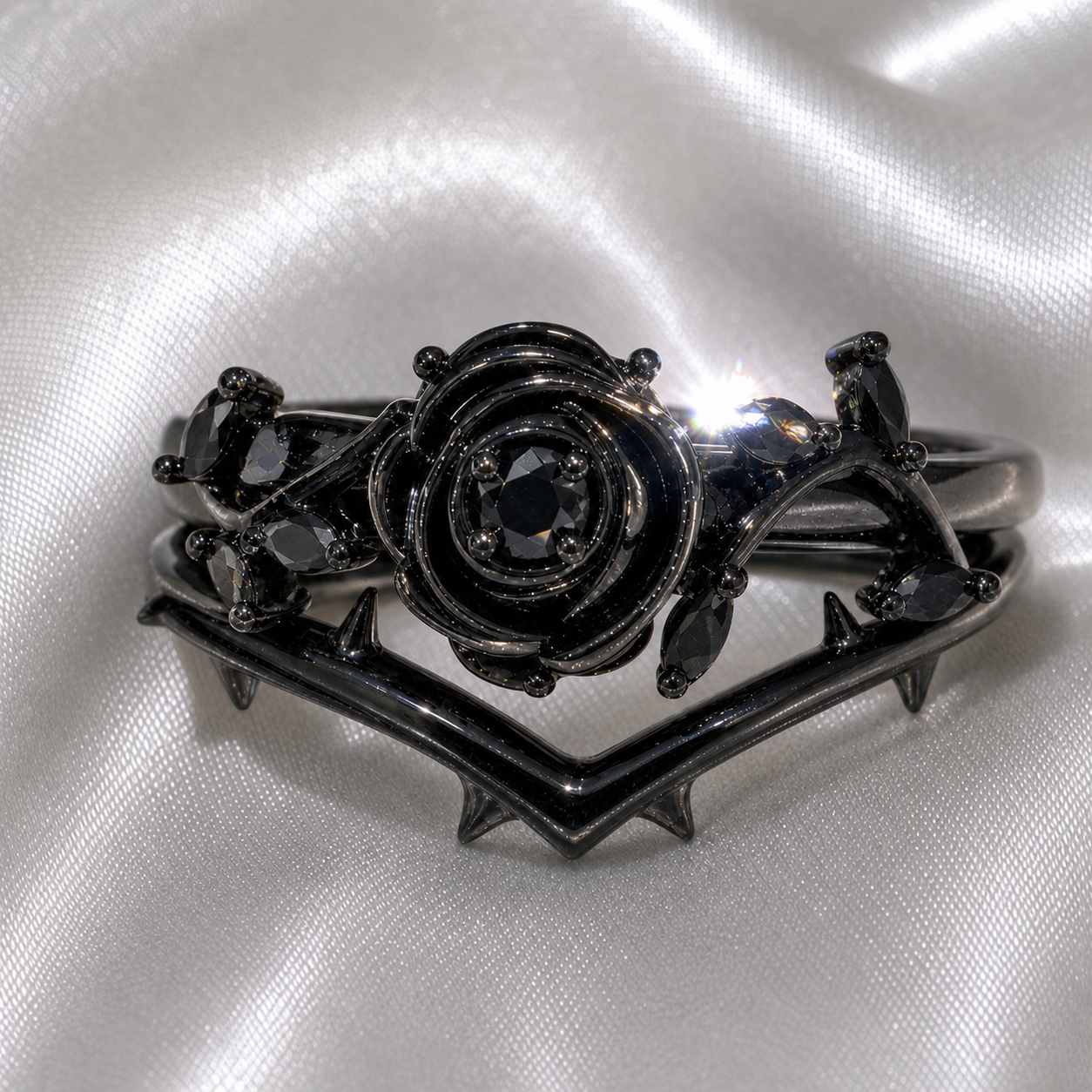 Black Rose- .50ct Round Cut Diamond Option 14k Gold Modern Goth Engagement Ring-Black Diamonds New York