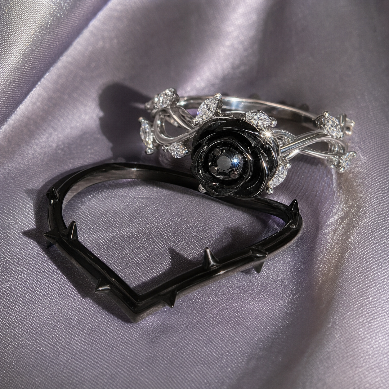 Black Rose- .50ct Round Cut Diamond Option 14k Gold Modern Goth Engagement Ring-Black Diamonds New York
