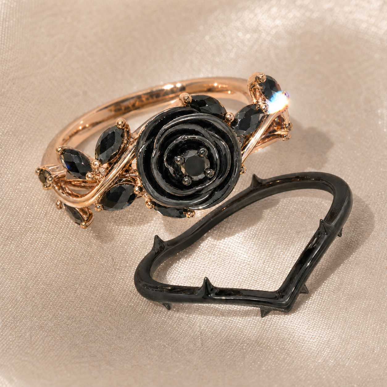 Black Rose- .50ct Round Cut Diamond Option 14k Gold Modern Goth Engagement Ring-Black Diamonds New York
