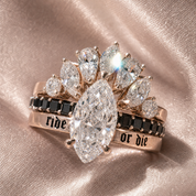 Ride or Die Wedding Rings- 2.5 Ct Marquise Cut Diamond Option Gothic Bridal Set in 14k White Gold-Black Diamonds New York