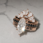 Ride or Die Wedding Rings- 2.5 Ct Marquise Cut Diamond Option Gothic Bridal Set in 14k White Gold-Black Diamonds New York