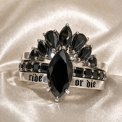 Ride or Die Wedding Rings- 2.5 Ct Marquise Cut Diamond Option Gothic Bridal Set in 14k White Gold-Black Diamonds New York