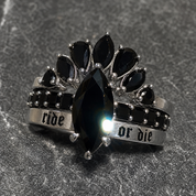 Ride or Die Wedding Rings- 2.5 Ct Marquise Cut Diamond Option Gothic Bridal Set in 14k White Gold-Black Diamonds New York