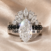 Ride or Die Wedding Rings- 2.5 Ct Marquise Cut Diamond Option Gothic Bridal Set in 14k White Gold-Black Diamonds New York