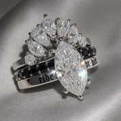 Ride or Die Wedding Rings- 2.5 Ct Marquise Cut Diamond Option Gothic Bridal Set in 14k White Gold-Black Diamonds New York