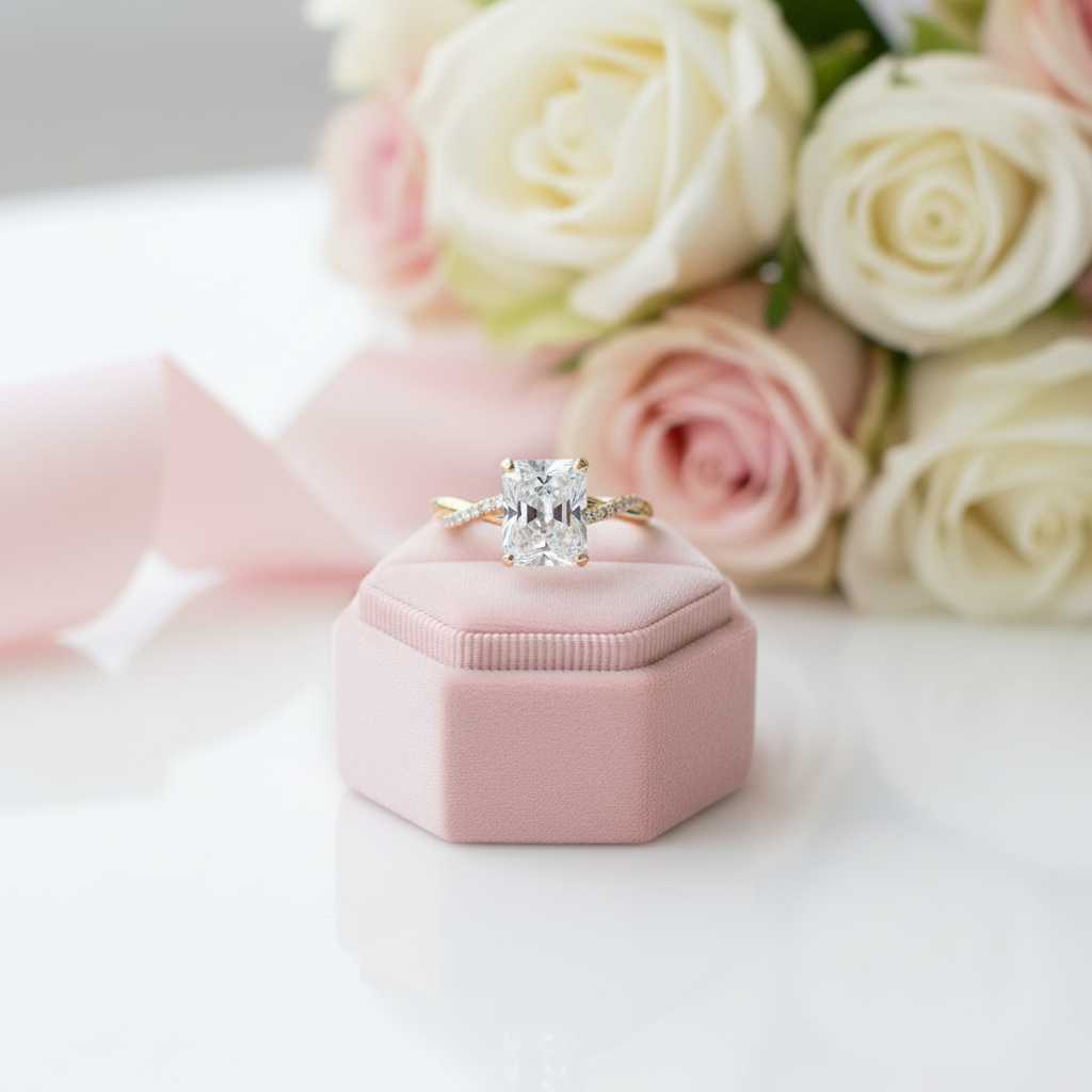 4.5 Carat Radiant Cut Twist Yellow Gold Engagement Ring-Black Diamonds New York