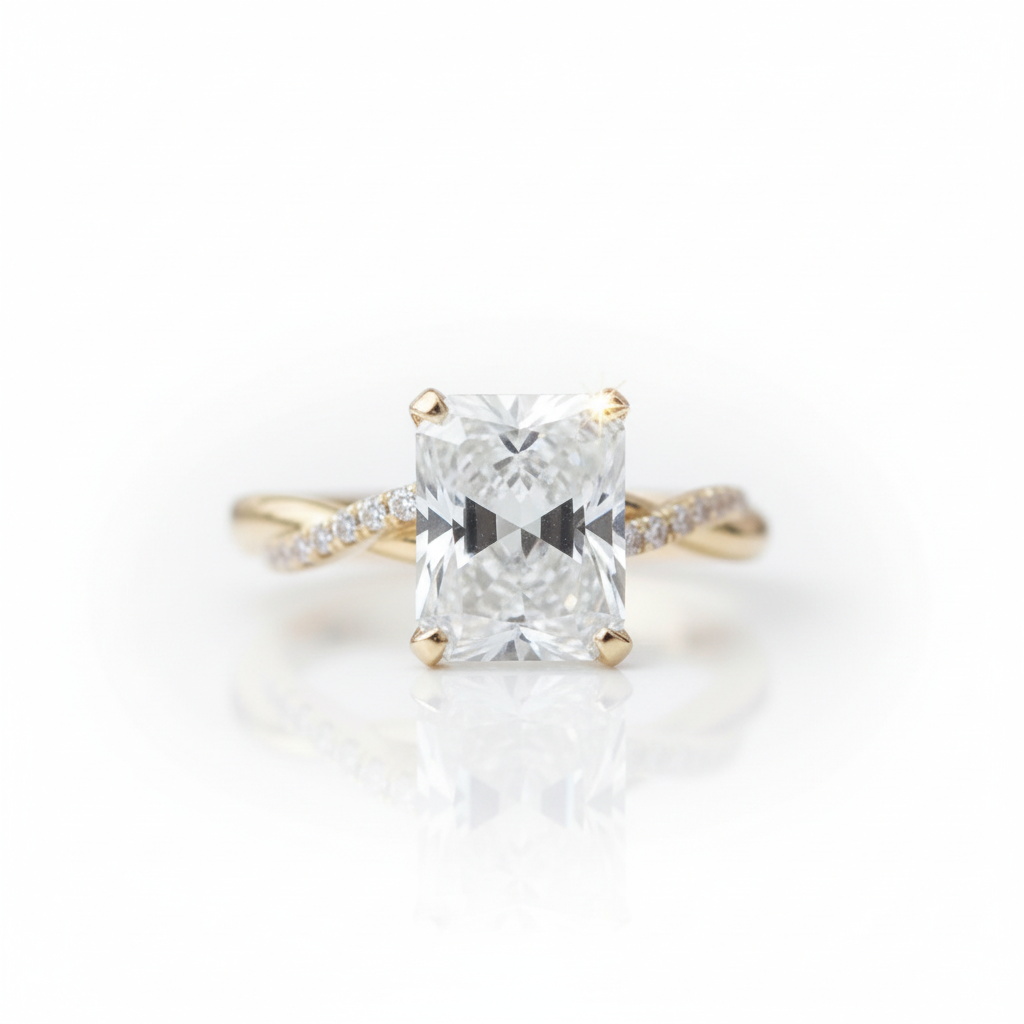 4.5 Carat Radiant Cut Twist Yellow Gold Engagement Ring-Black Diamonds New York