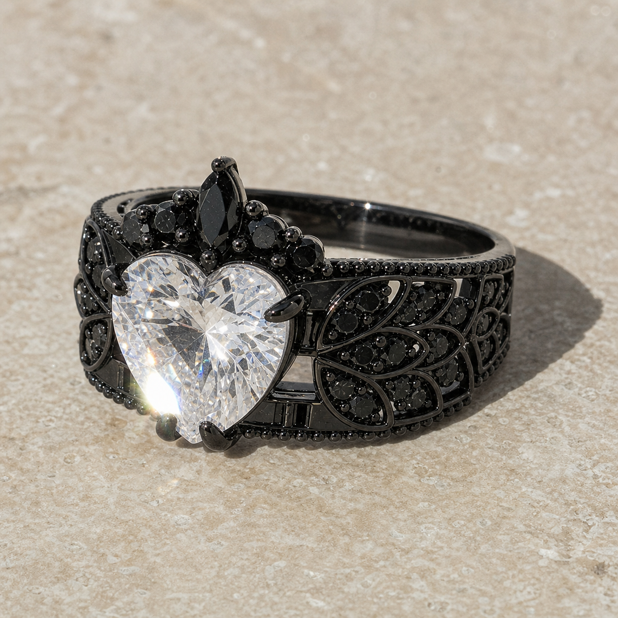 Infinity x Infinity Ring- Red Heart and Cross Diamond Option Gothic Ring-Black Diamonds New York