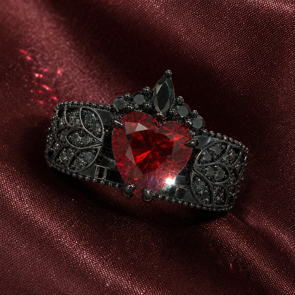 Infinity x Infinity Ring- Red Heart and Cross Diamond Option Gothic Ring-Black Diamonds New York