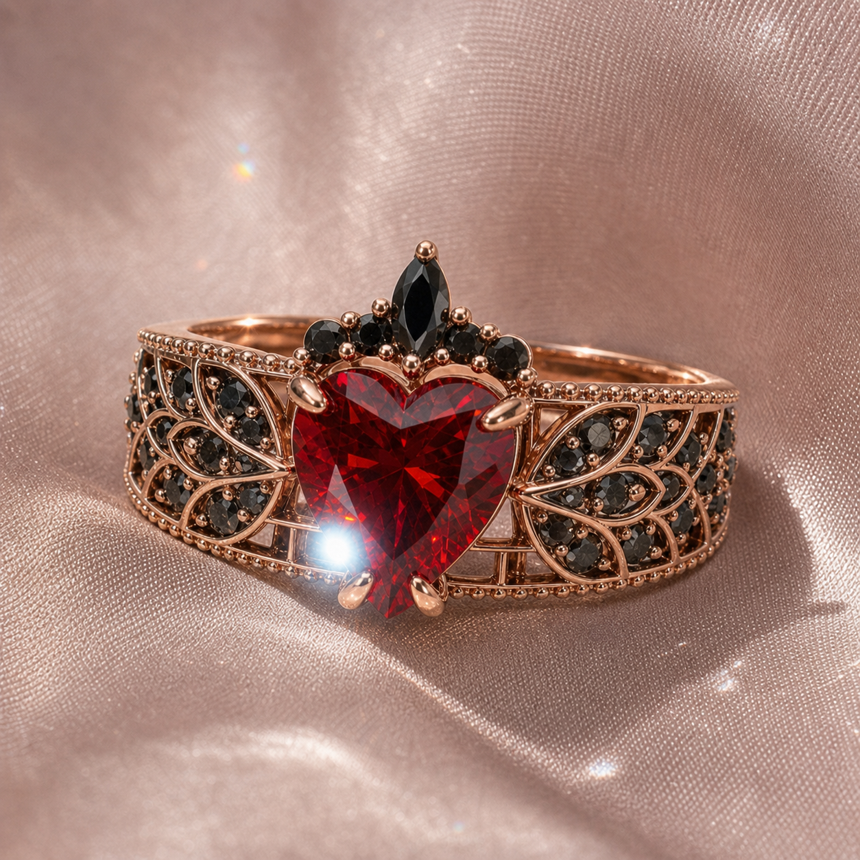 Infinity x Infinity Ring- Red Heart and Cross Diamond Option Gothic Ring-Black Diamonds New York