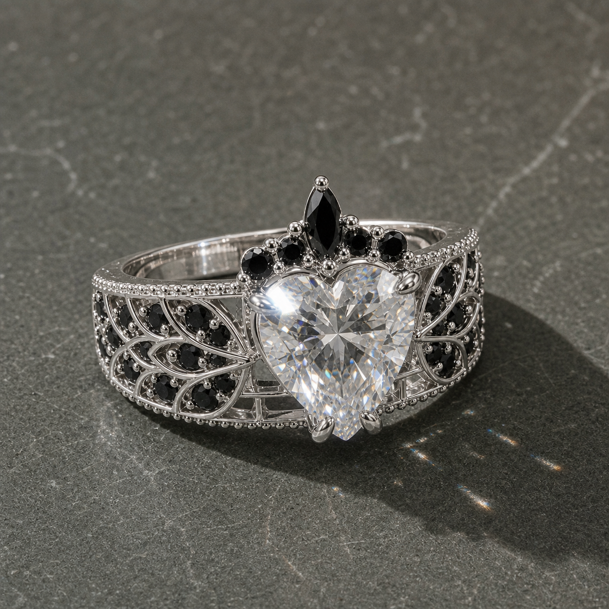 Infinity x Infinity Ring- Red Heart and Cross Diamond Option Gothic Ring-Black Diamonds New York