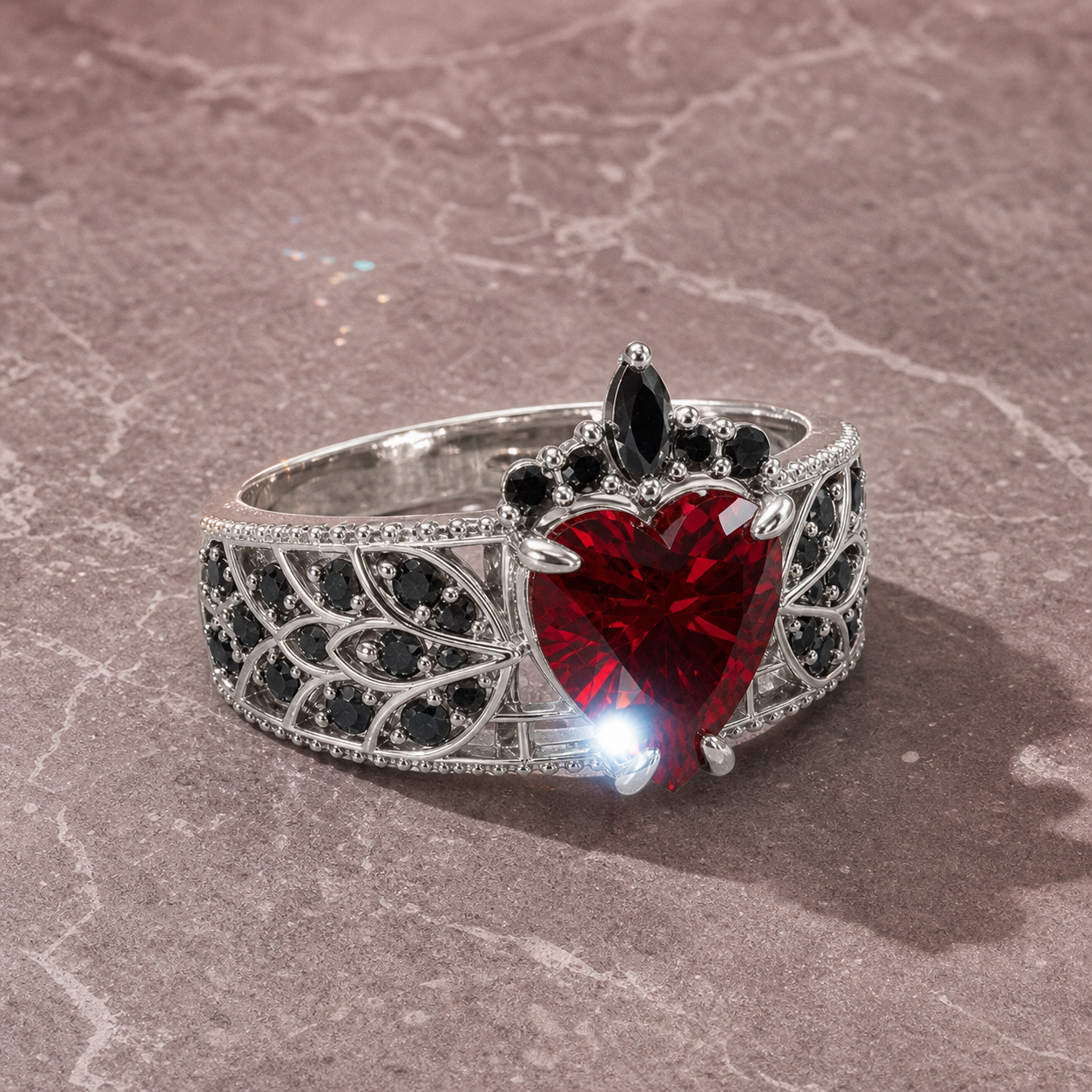 Infinity x Infinity Ring- Red Heart and Cross Diamond Option Gothic Ring-Black Diamonds New York