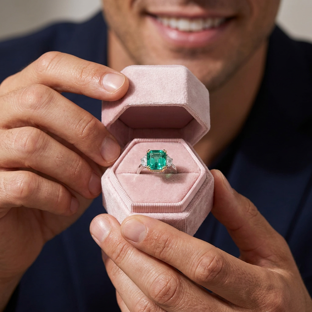 4.5ct Simulated Paraiba Tourmaline Asscher Cut Three Stone Engagement Ring-Black Diamonds New York