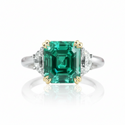 4.5ct Simulated Paraiba Tourmaline Asscher Cut Three Stone Engagement Ring-Black Diamonds New York