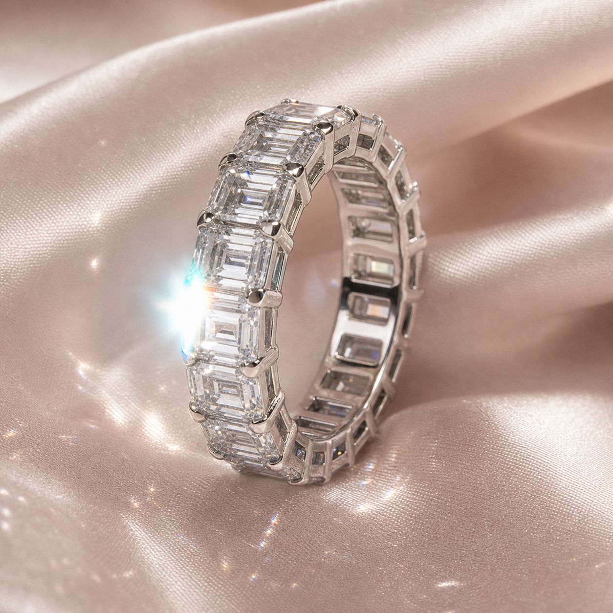 Eternity Emerald Cut Diamond Option Women's Wedding Band-Black Diamonds New York