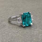 5.0ct Three-Stone Paraiba Tourmaline Radiant Cut Engagement Ring-Black Diamonds New York