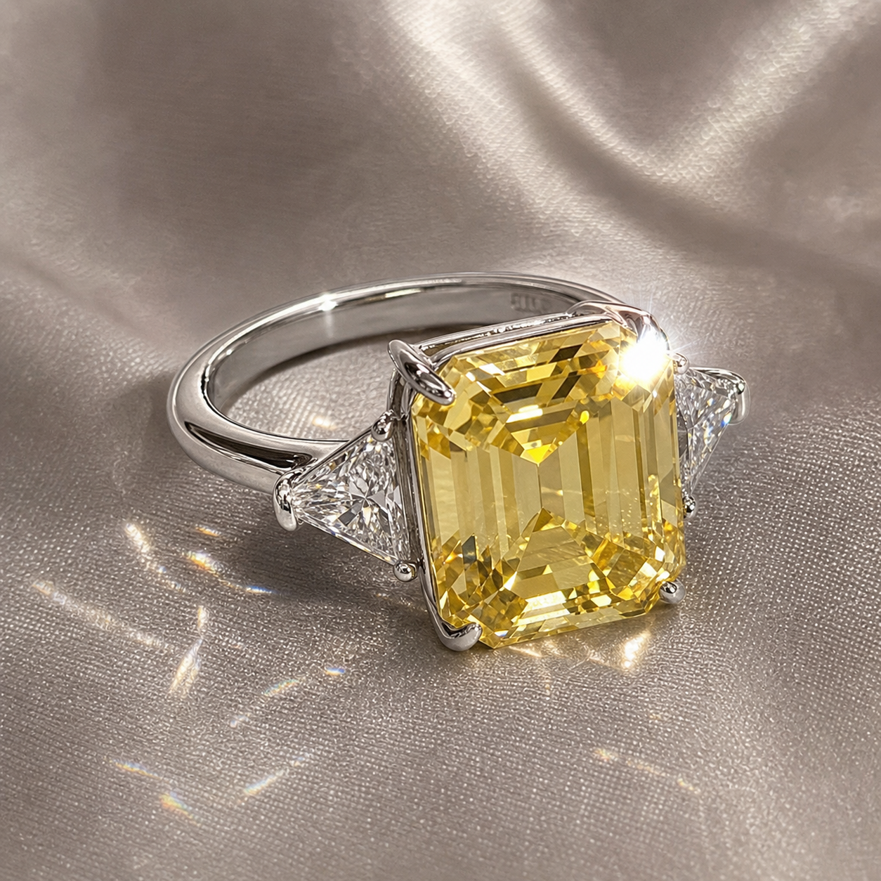 Yellow Sapphire Asscher Cut Three Stone Engagement Ring-Black Diamonds New York