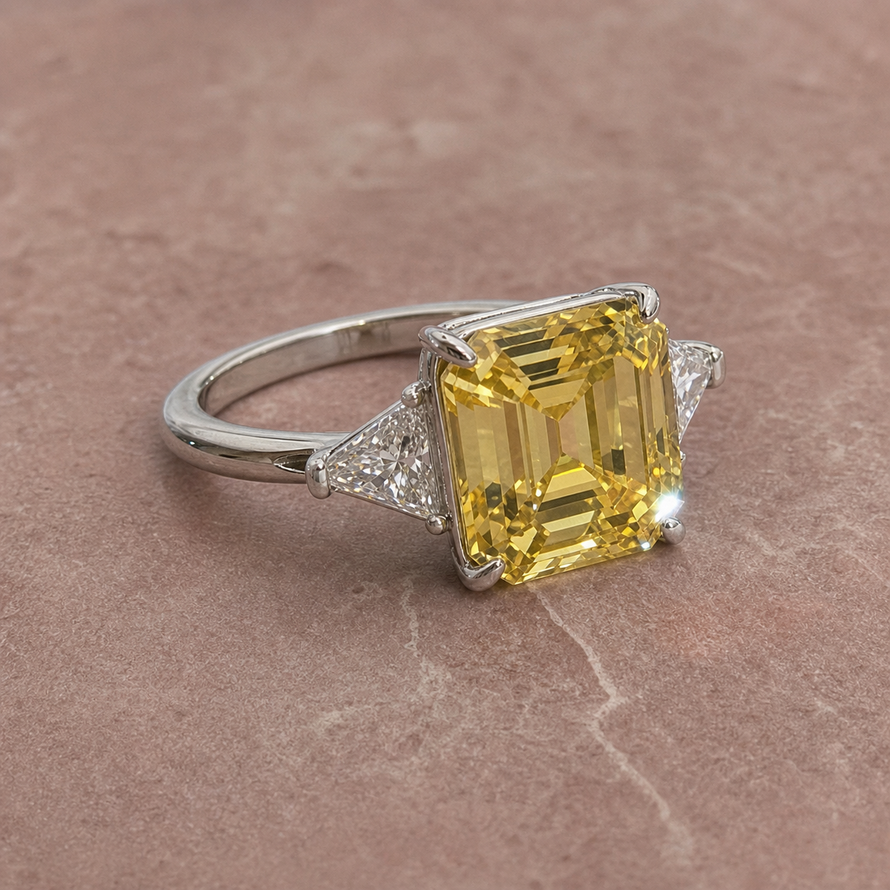 Yellow Sapphire Asscher Cut Three Stone Engagement Ring-Black Diamonds New York