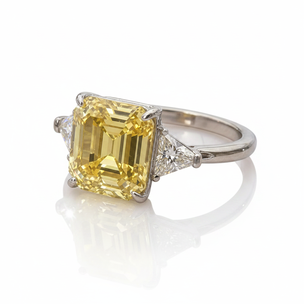 Yellow Sapphire Asscher Cut Three Stone Engagement Ring-Black Diamonds New York
