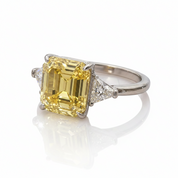 Yellow Sapphire Asscher Cut Three Stone Engagement Ring-Black Diamonds New York