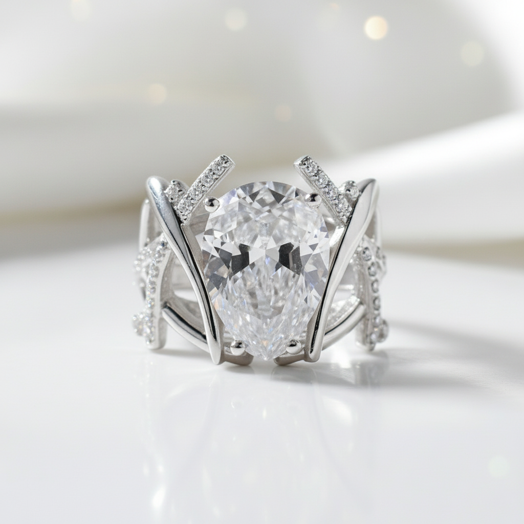 4.0 ct Pear-Cut Diamond Anniversary Ring-Black Diamonds New York