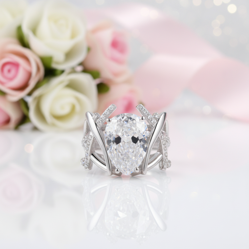 4.0 ct Pear-Cut Diamond Anniversary Ring-Black Diamonds New York