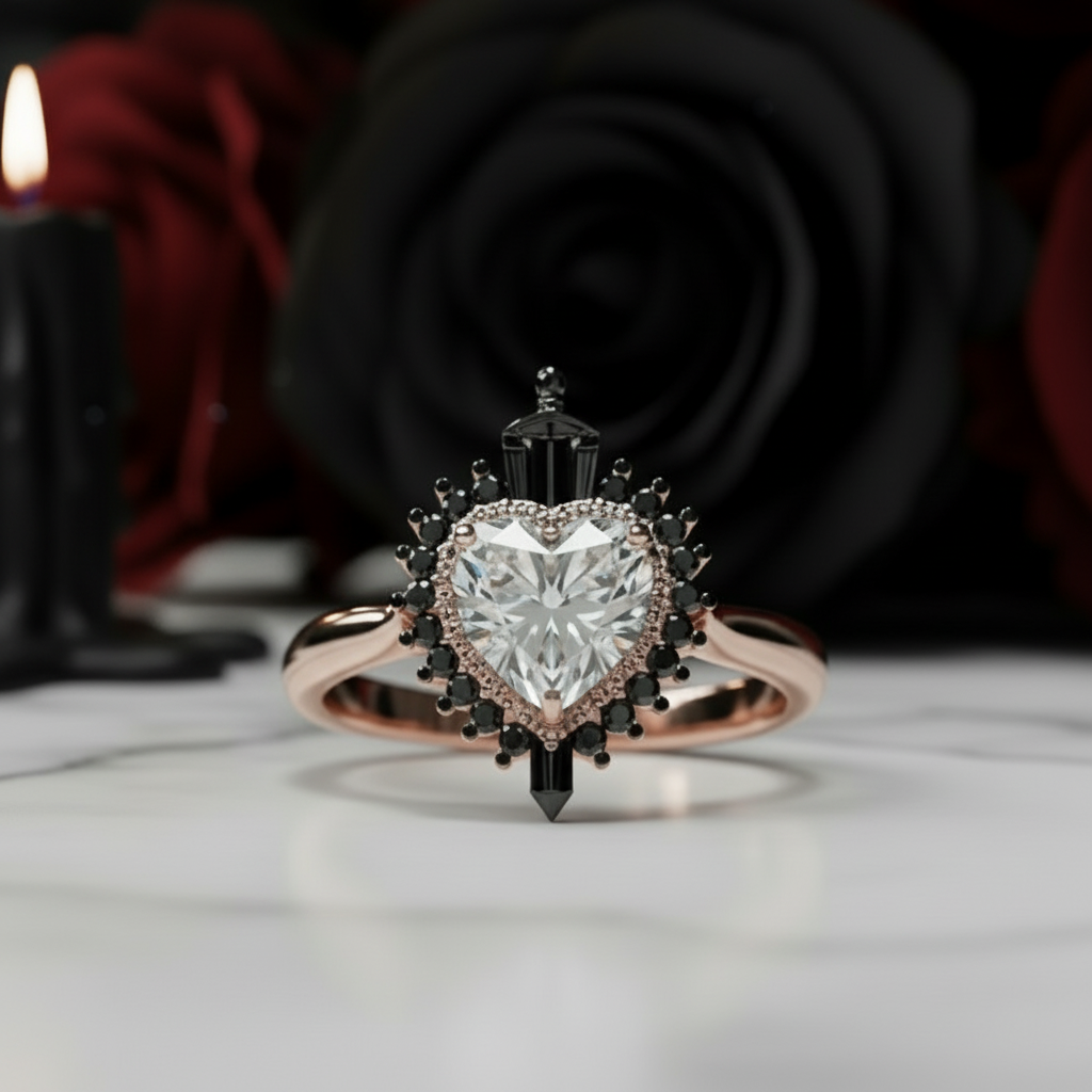 Against All Odds- Heart Shape Diamond Gothic Engagement Ring-Black Diamonds New York