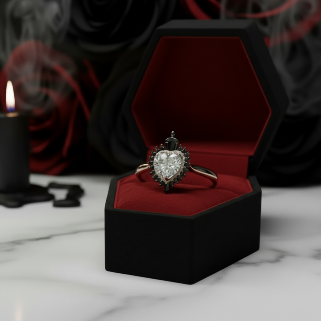 Against All Odds- Heart Shape Diamond Option Gothic Engagement Ring-Black Diamonds New York