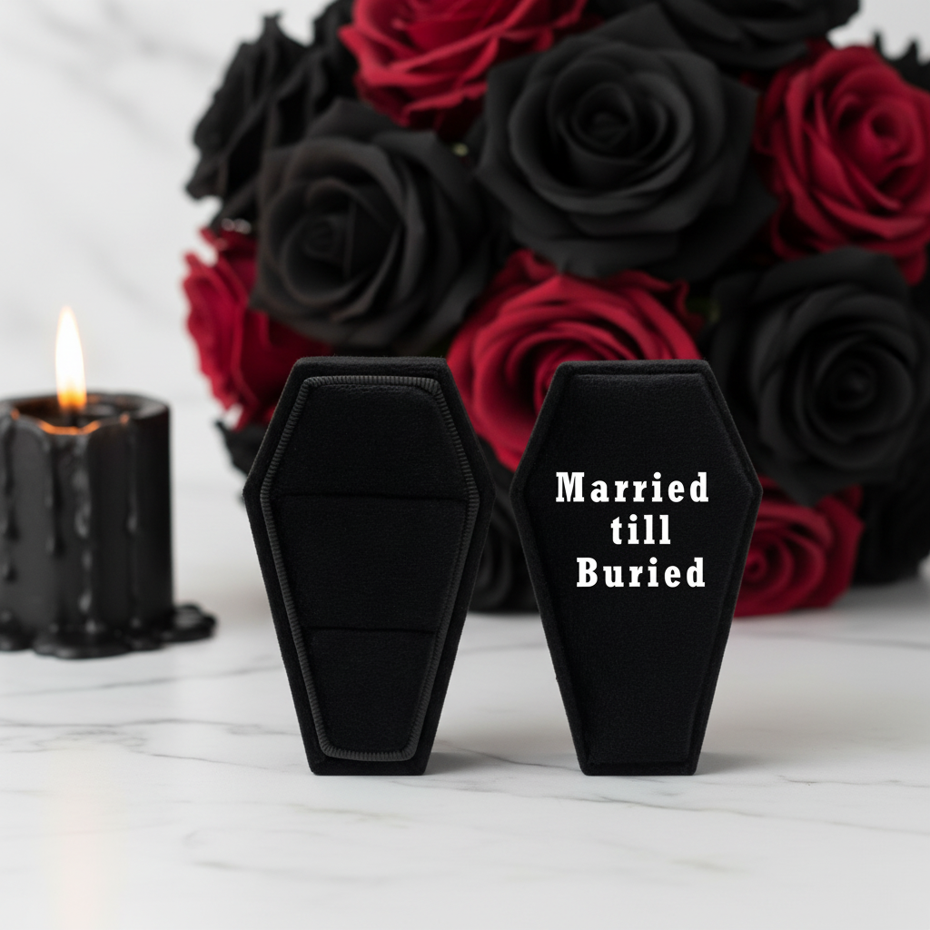 Married Till Buried Personalized Coffin Ring Box-Black Diamonds New York