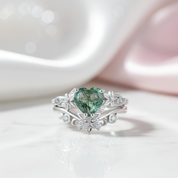 Heart Shaped Moss Agate Engagement Ring Set-Black Diamonds New York