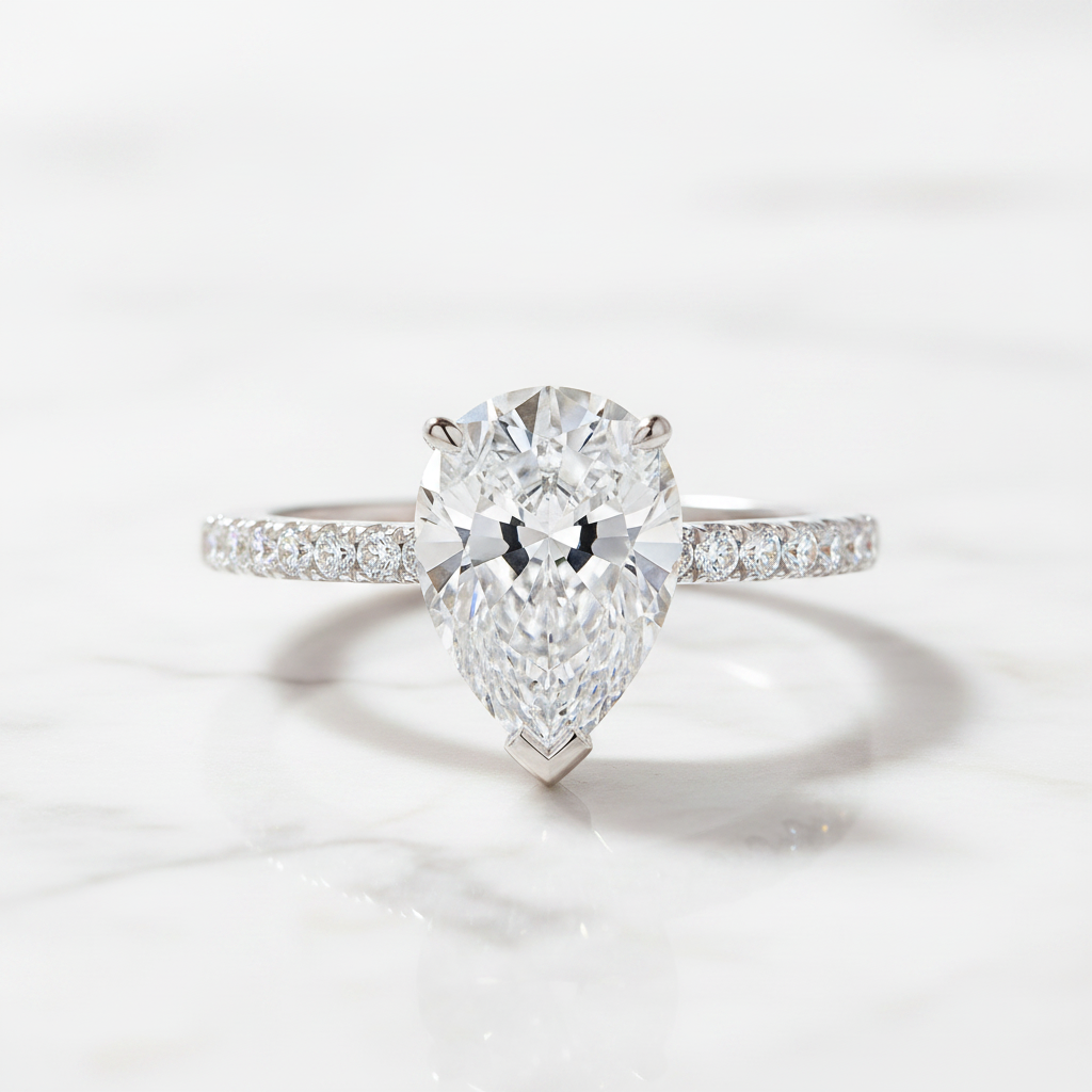 4.0 Ct Pear-Cut Diamond Option Engagement Ring-Black Diamonds New York