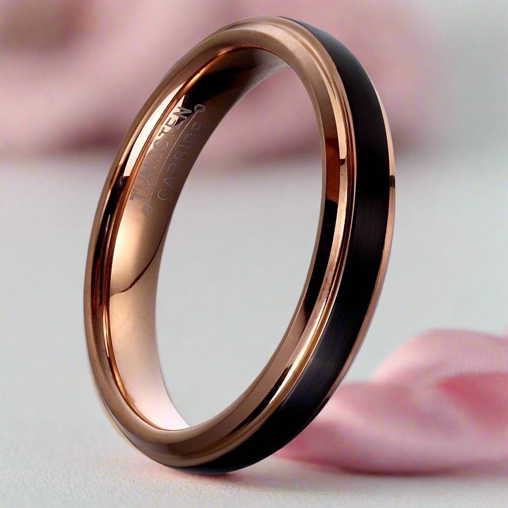 4mm Black with Rose Gold Plated Tungsten Carbide Women's Ring-Black Diamonds New York
