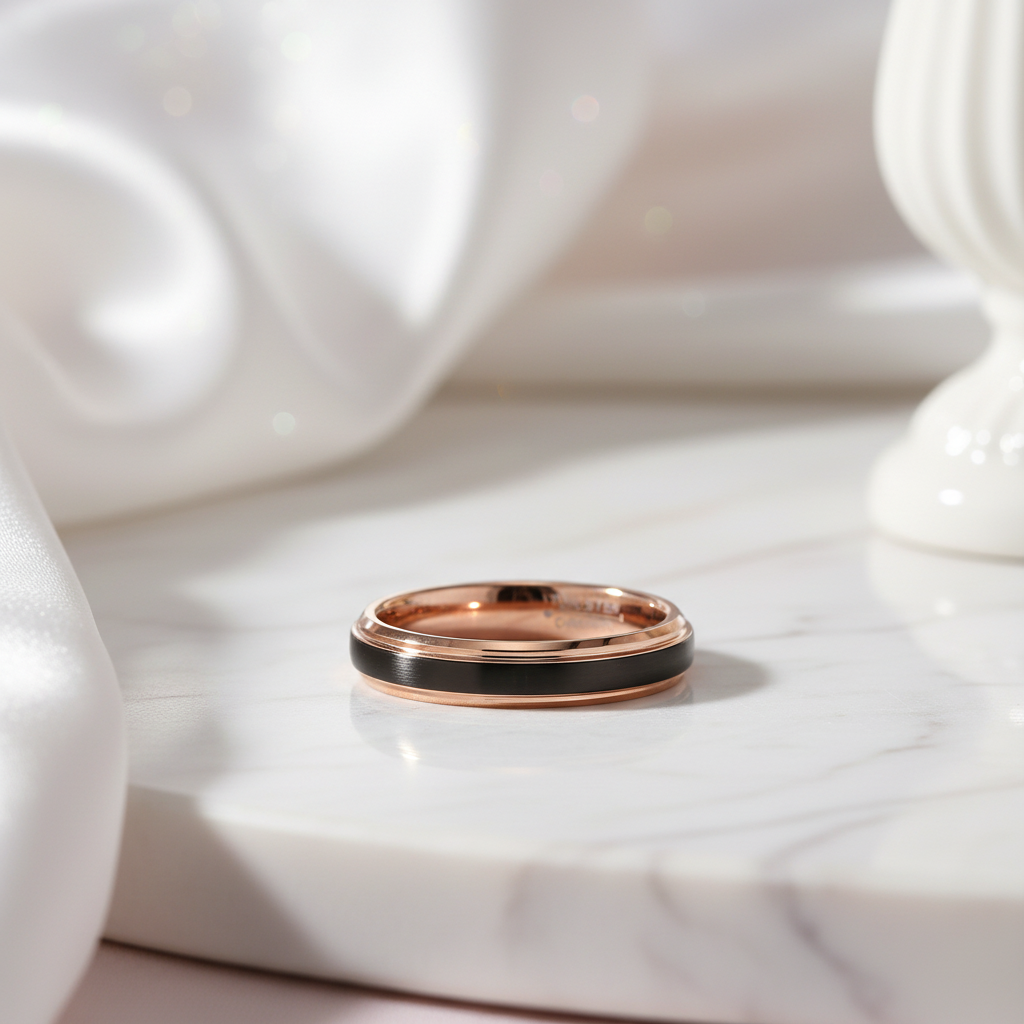 4mm Black with Rose Gold Plated Tungsten Carbide Women's Ring-Black Diamonds New York