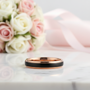 4mm Black with Rose Gold Plated Tungsten Carbide Women's Ring-Black Diamonds New York