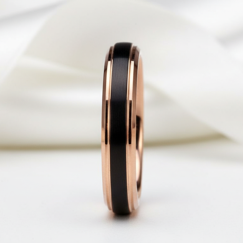4mm Black with Rose Gold Plated Tungsten Carbide Women's Ring-Black Diamonds New York