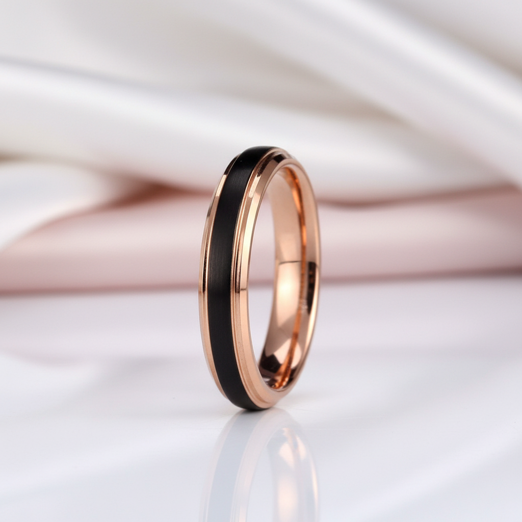 4mm Black with Rose Gold Plated Tungsten Carbide Women's Ring-Black Diamonds New York