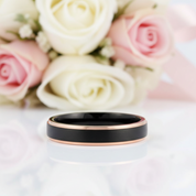 4mm Black with Rose Gold Tungsten Carbide Women's Ring Band-Black Diamonds New York